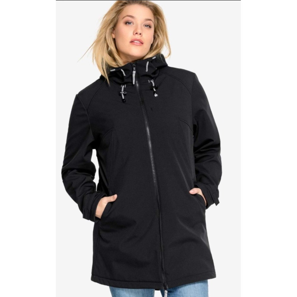 Ellos‎ Black Asymmetrical Zip Coat Jacket size 26 Mid Weight Softshell Stretch